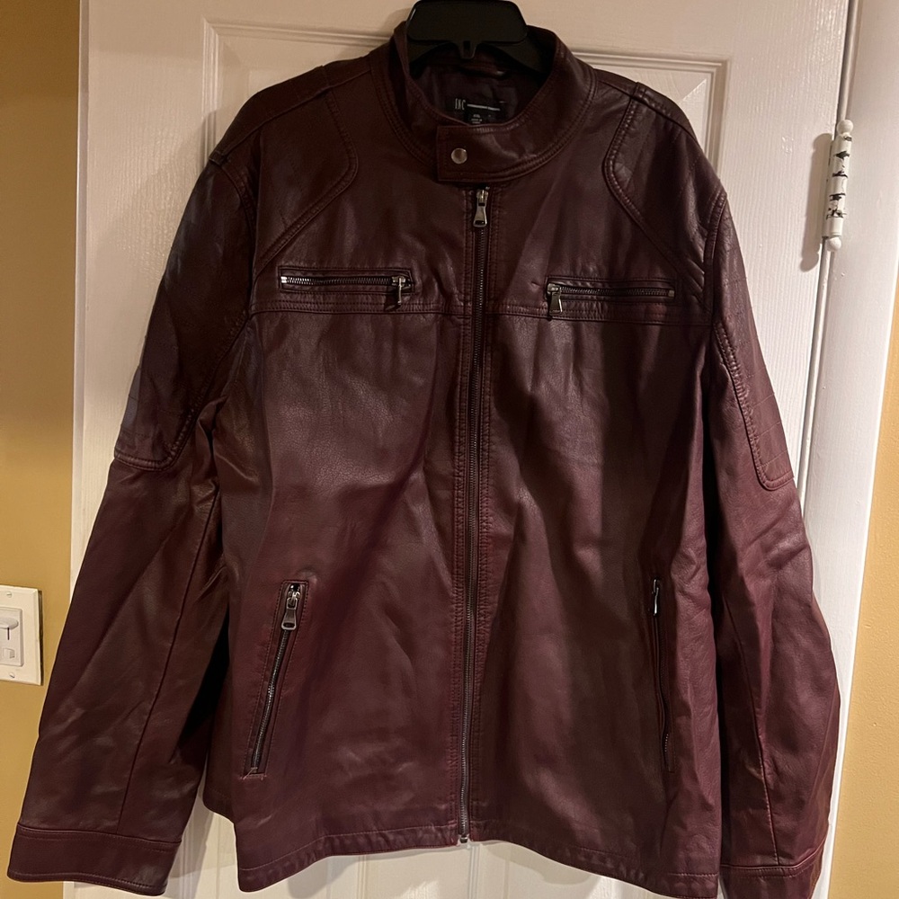 INC International Concepts Red Brown Leather Fashion Jackst